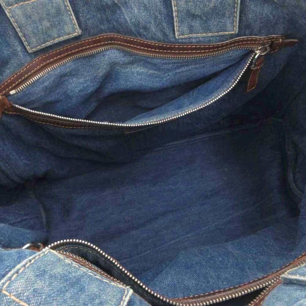 Prada Canapa Handbag Denim Tote Triangle Plate Indigo Blue FF - Picture 6 of 9